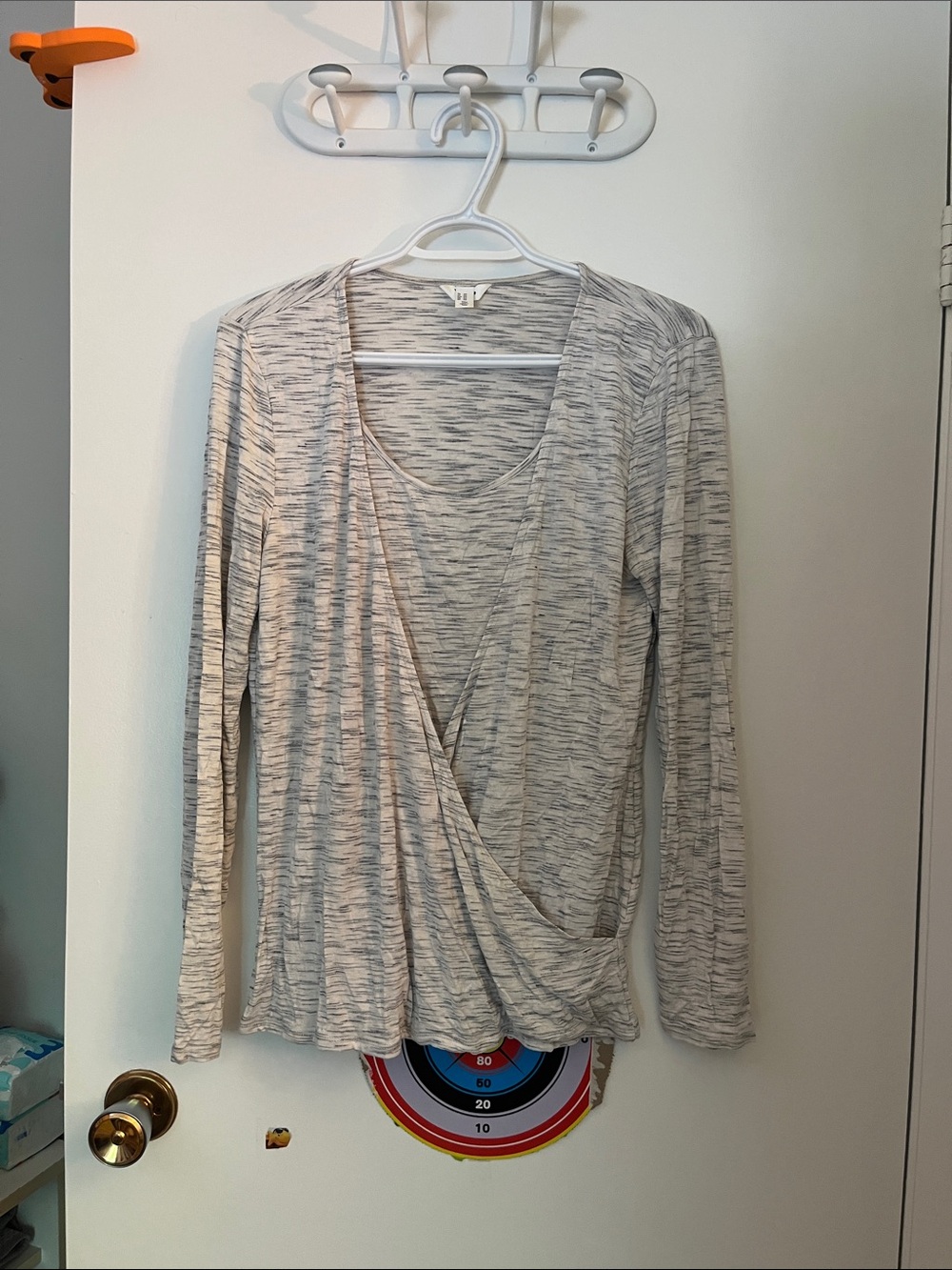 Light Gray Heathered Wrap-Front Long-Sleeve Tunic maternity/nursing